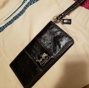 Coach Wristlet w/strap, black with silver hardware